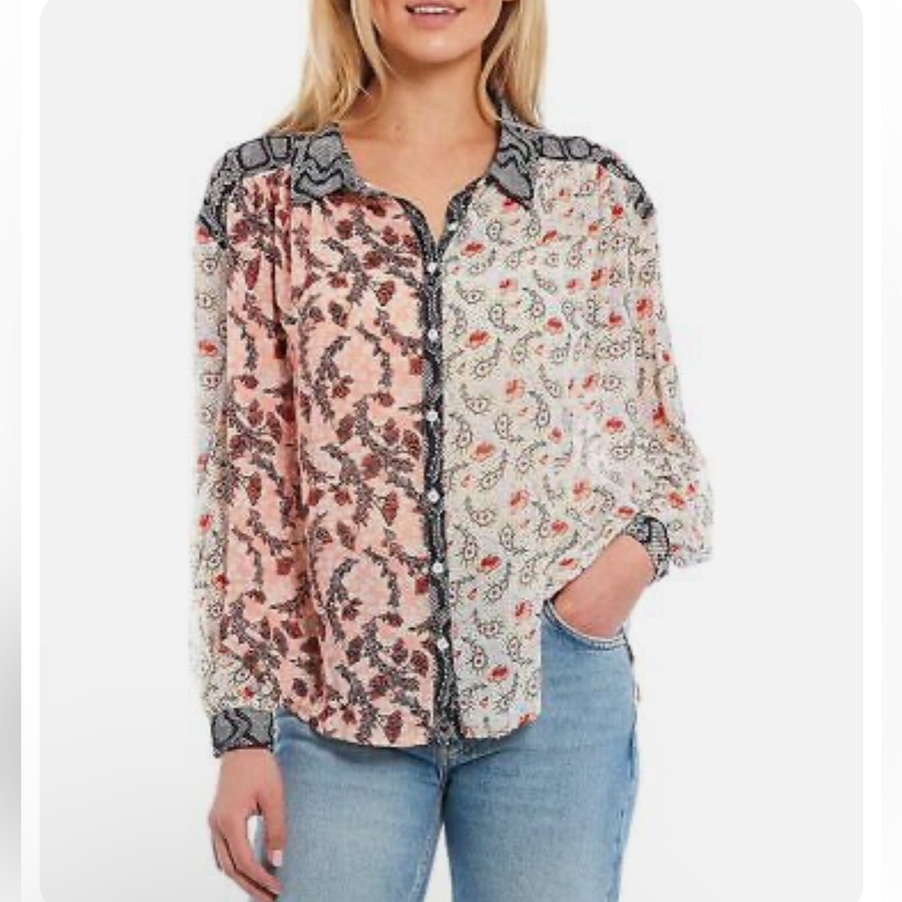 Free People Dani Button-Up Shirt in Light Combo